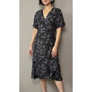 Disturbia Lunafern Wrap Midi Dress US 14 Black White Fern Print Goth Whimsigoth